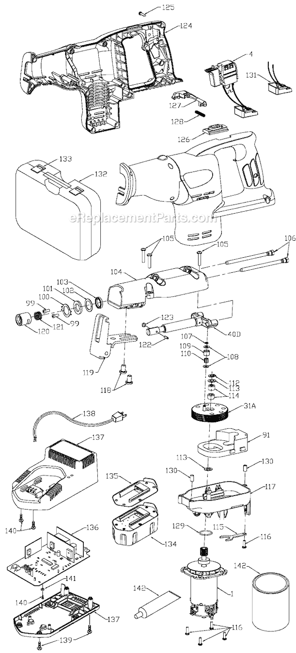Page A Diagram and Parts List for 9837 Type 2 Porter Cable Reciprocating Saw